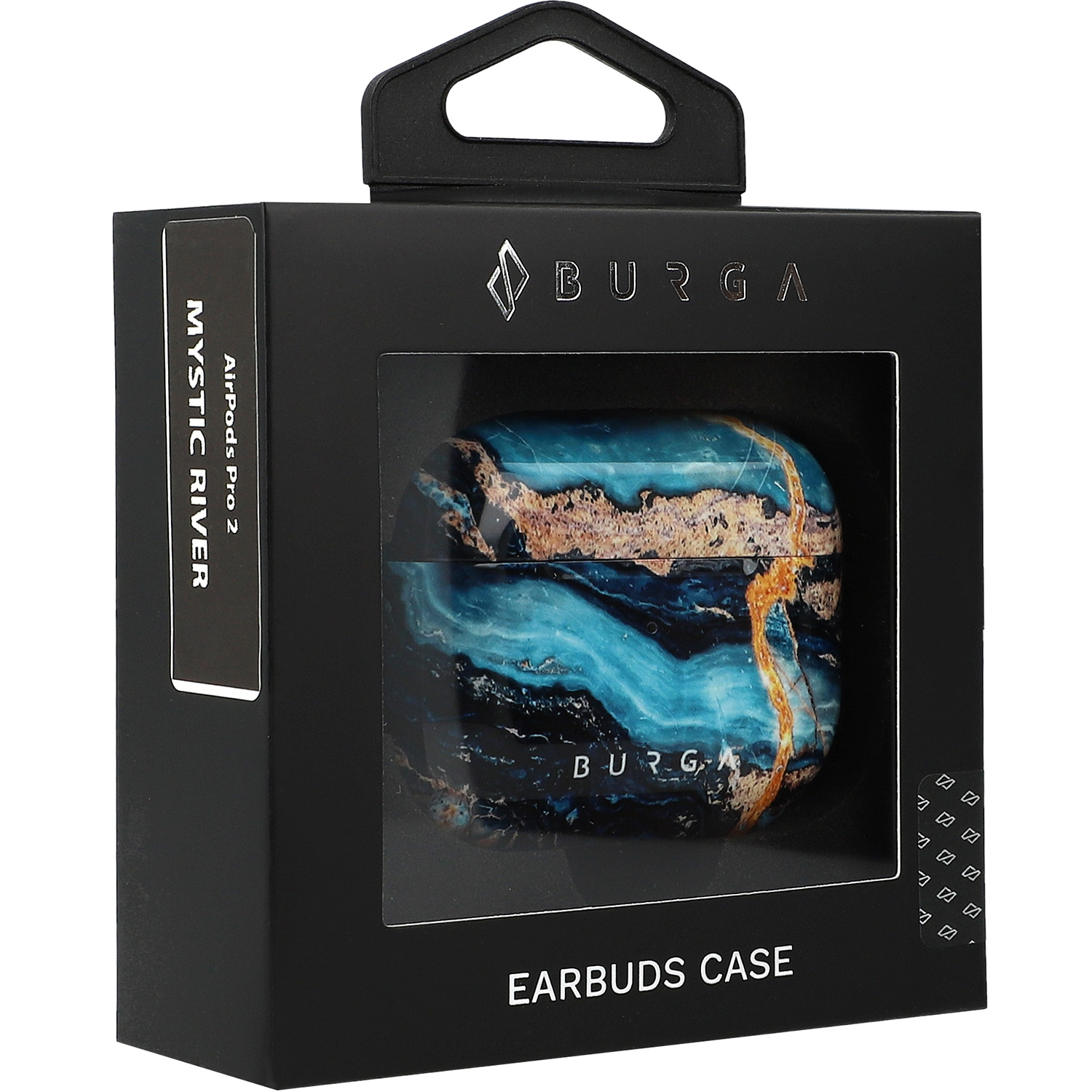 Ekskluzywne etui Burga Mystic River do AirPods Pro 2, marmurowe niebiesko-złote